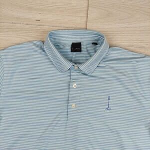 Dunning Golf Polo Shirt Mens Large Blue White Striped Coolmax Performance Preppy
